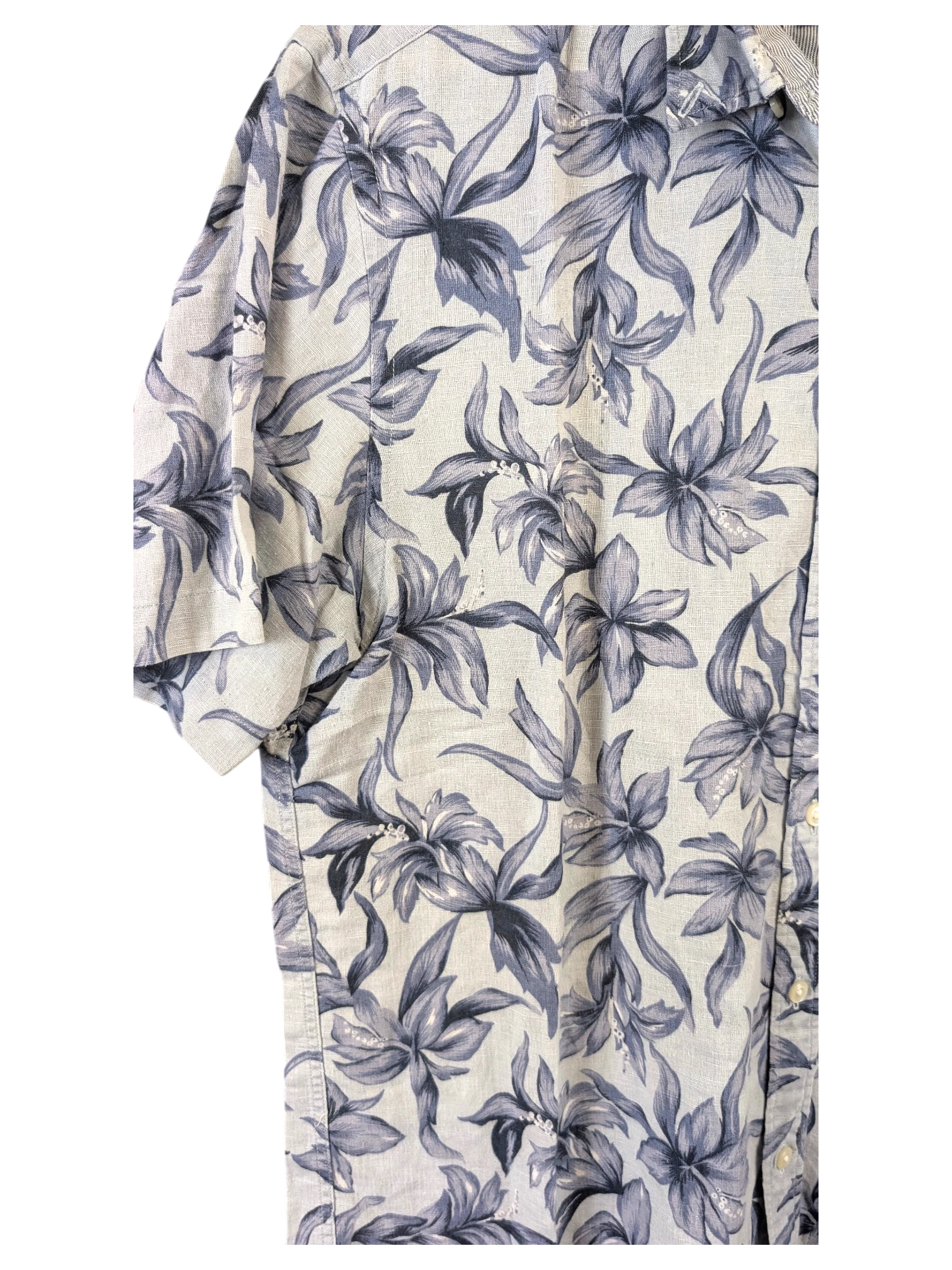 JAKE & IPI Tommy Hilfiger Hawaiian shirt in light grey with a dark blue floral botanical print and button-down front.