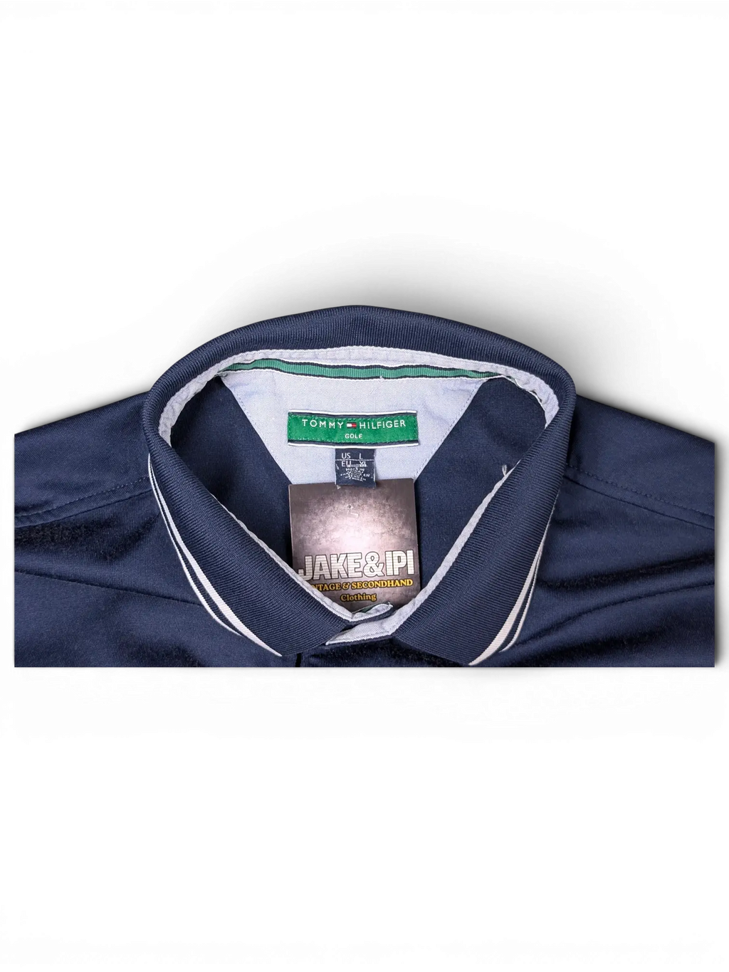 JAKE & IPI pre-owned navy Tommy Hilfiger Golf polo shirt with white collar piping and interior branding label
