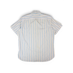 JAKE & IPI pre-owned Tommy Hilfiger short sleeve button-down shirt with vertical blue, green, and yellow stripes.