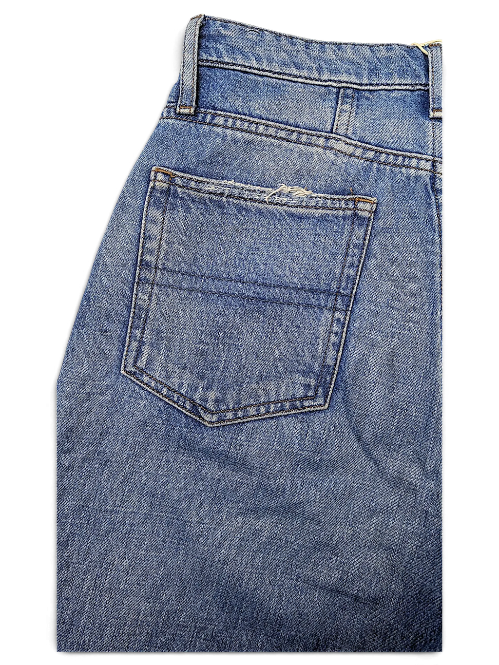 JAKE & IPI Tommy Jeans blue denim with classic five-pocket construction and distressed back pocket detail