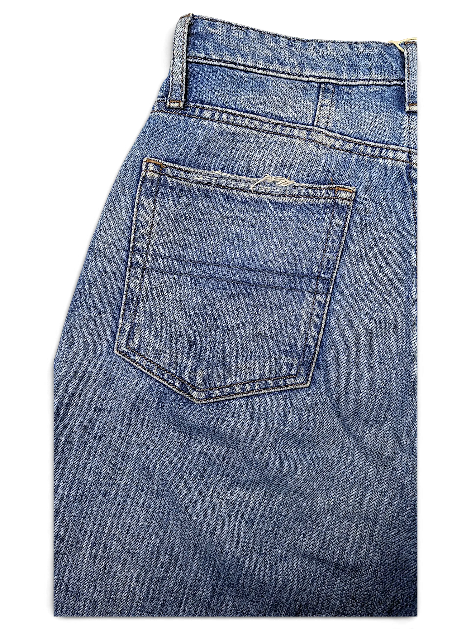 JAKE & IPI Tommy Jeans blue denim with classic five-pocket construction and distressed back pocket detail