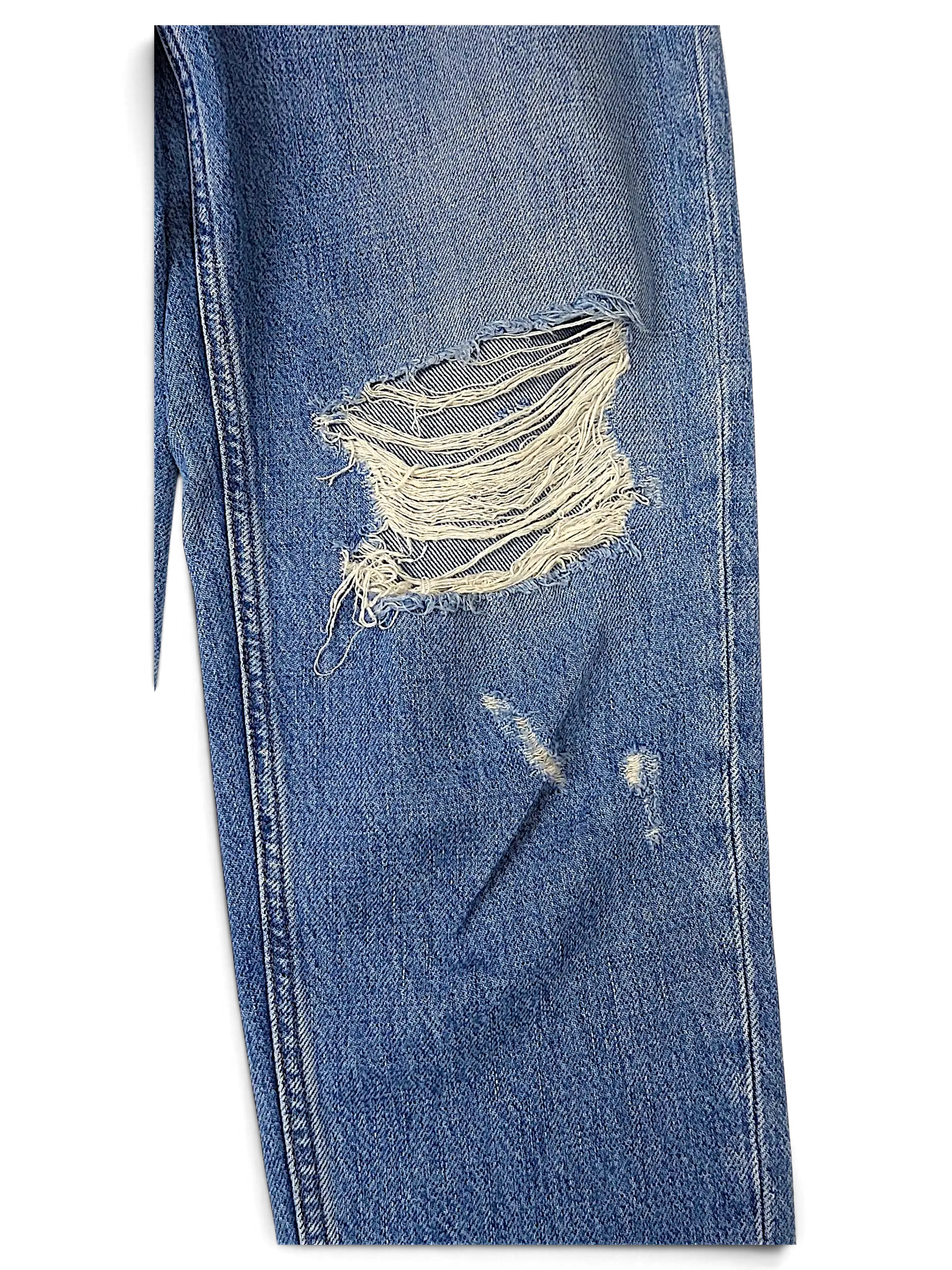 JAKE & IPI Tommy Jeans blue denim with distressed knee detail and classic five-pocket construction.