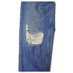 JAKE & IPI Tommy Jeans blue denim with a distressed knee detail and classic five-pocket construction.
