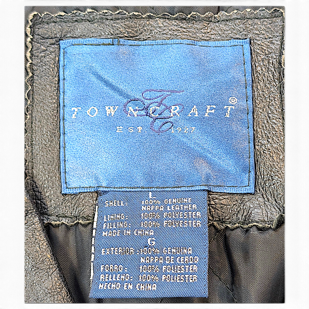 Towncraft Black Genuine Nappa Leather Double-Breasted Car Coat – L – brand or garment label.