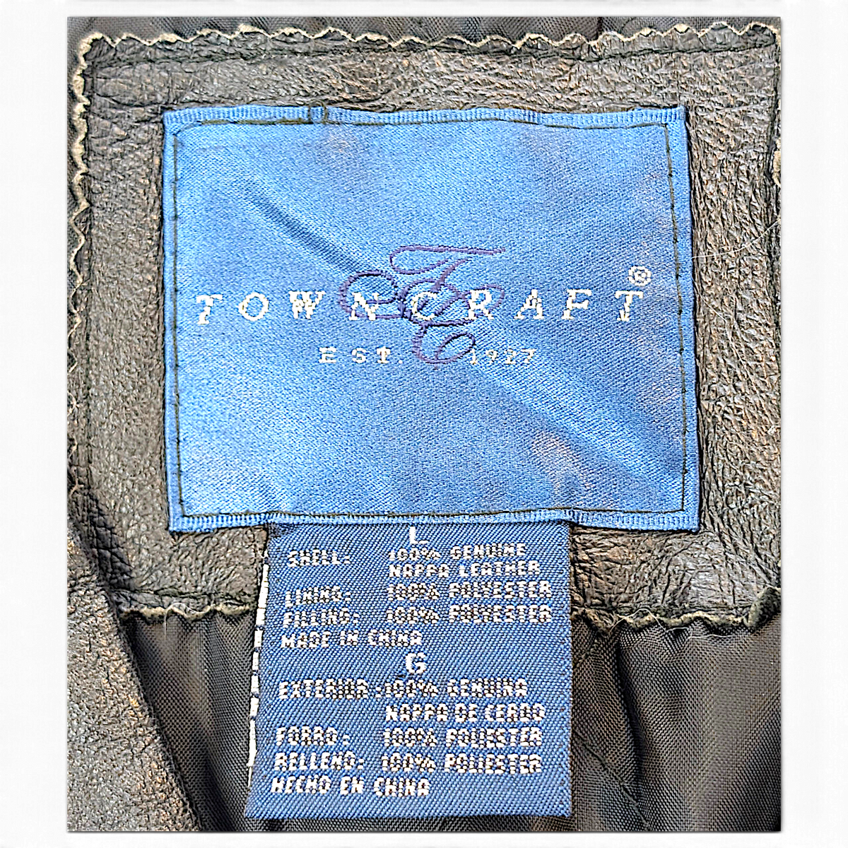 Towncraft Black Genuine Nappa Leather Double-Breasted Car Coat – L – brand or garment label.