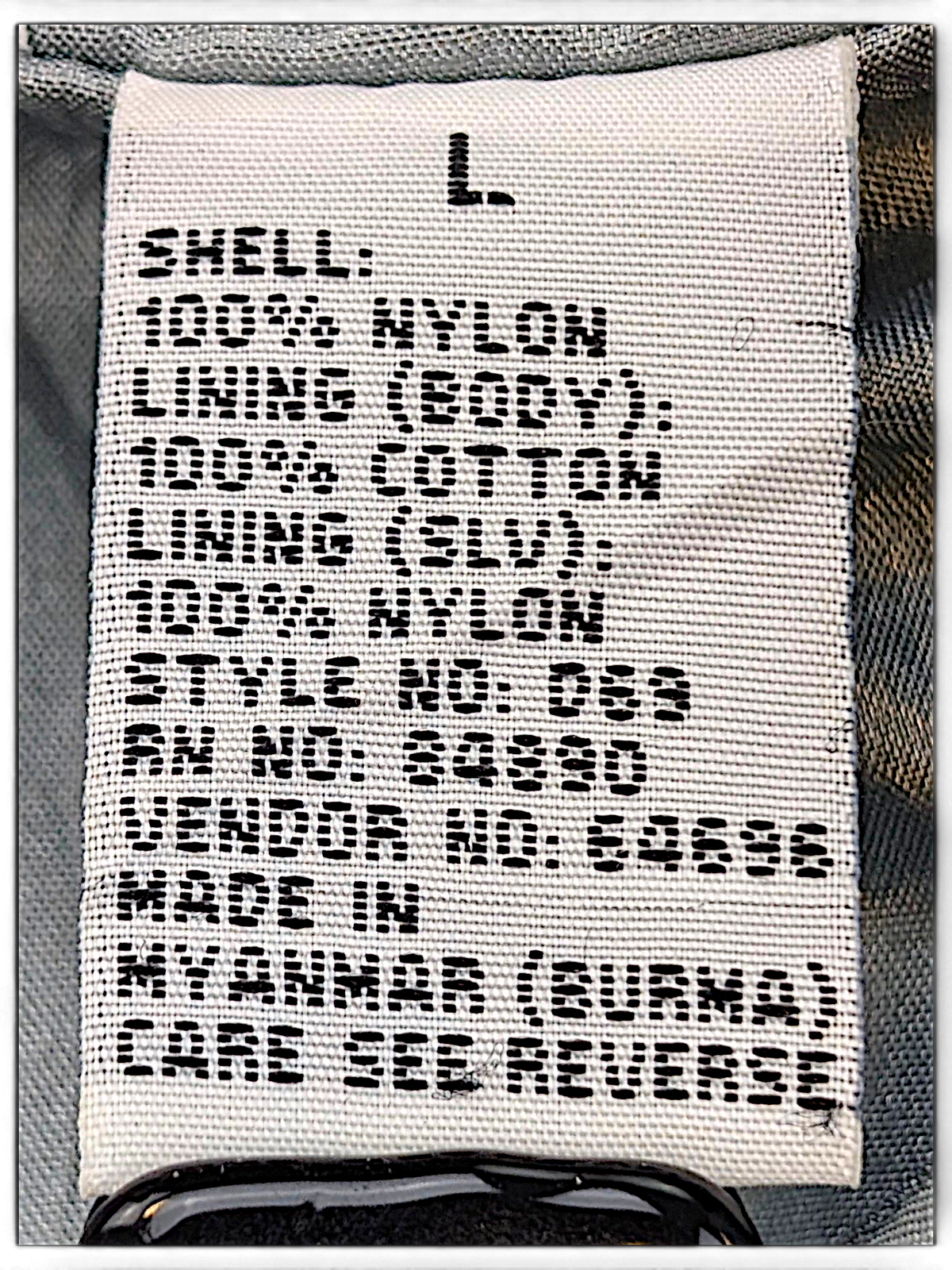 Tudor Court Light Grey Snap Front Jacket; Size L and shell and lining composition label.