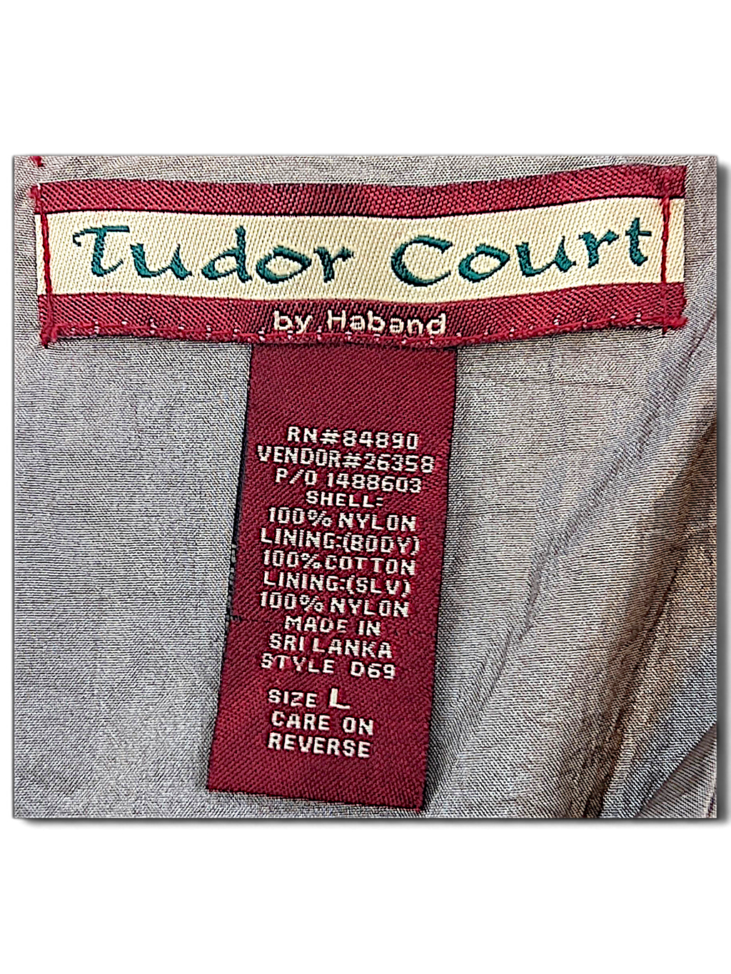 Tudor Court Pale Pink Snap Front Jacket; Tudor Court size L, manufacture and composition labels.