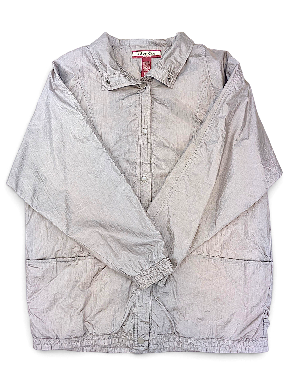 Tudor Court Pale Pink Snap Front Jacket; Front view with collar, snaps and patch pockets.
