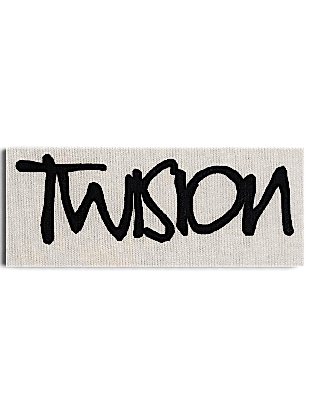 JAKE & IPI Twision T-Shirt featuring a black hand-drawn style logo on a cream fabric background