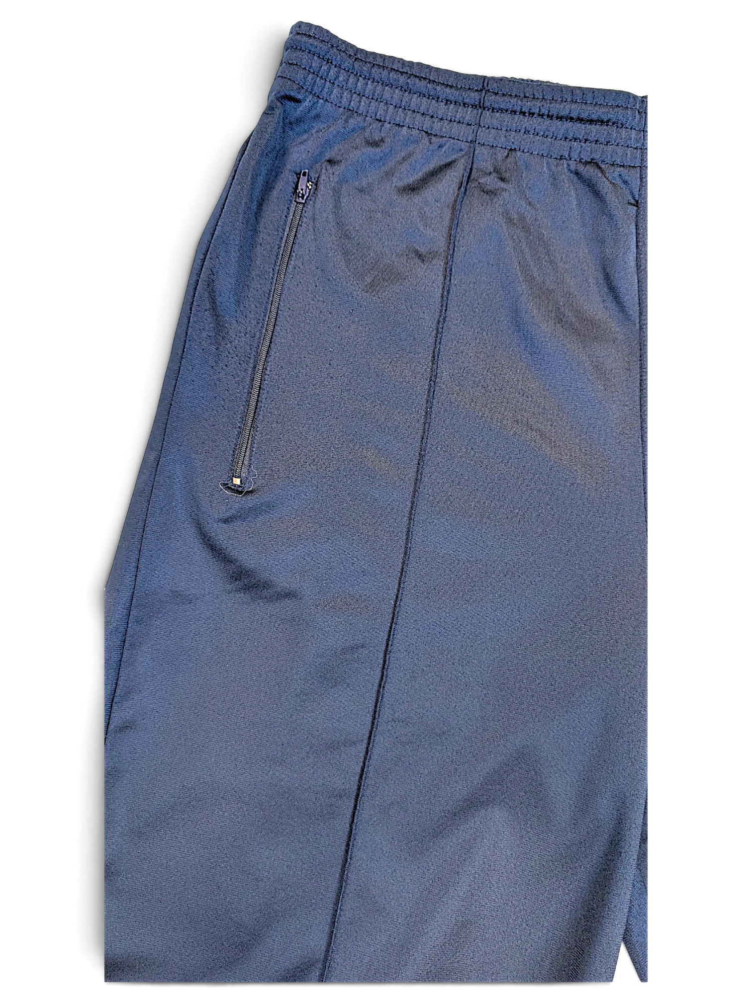 JAKE & IPI pre-owned navy Umbro track pants featuring an elasticated waistband and a zippered side pocket.