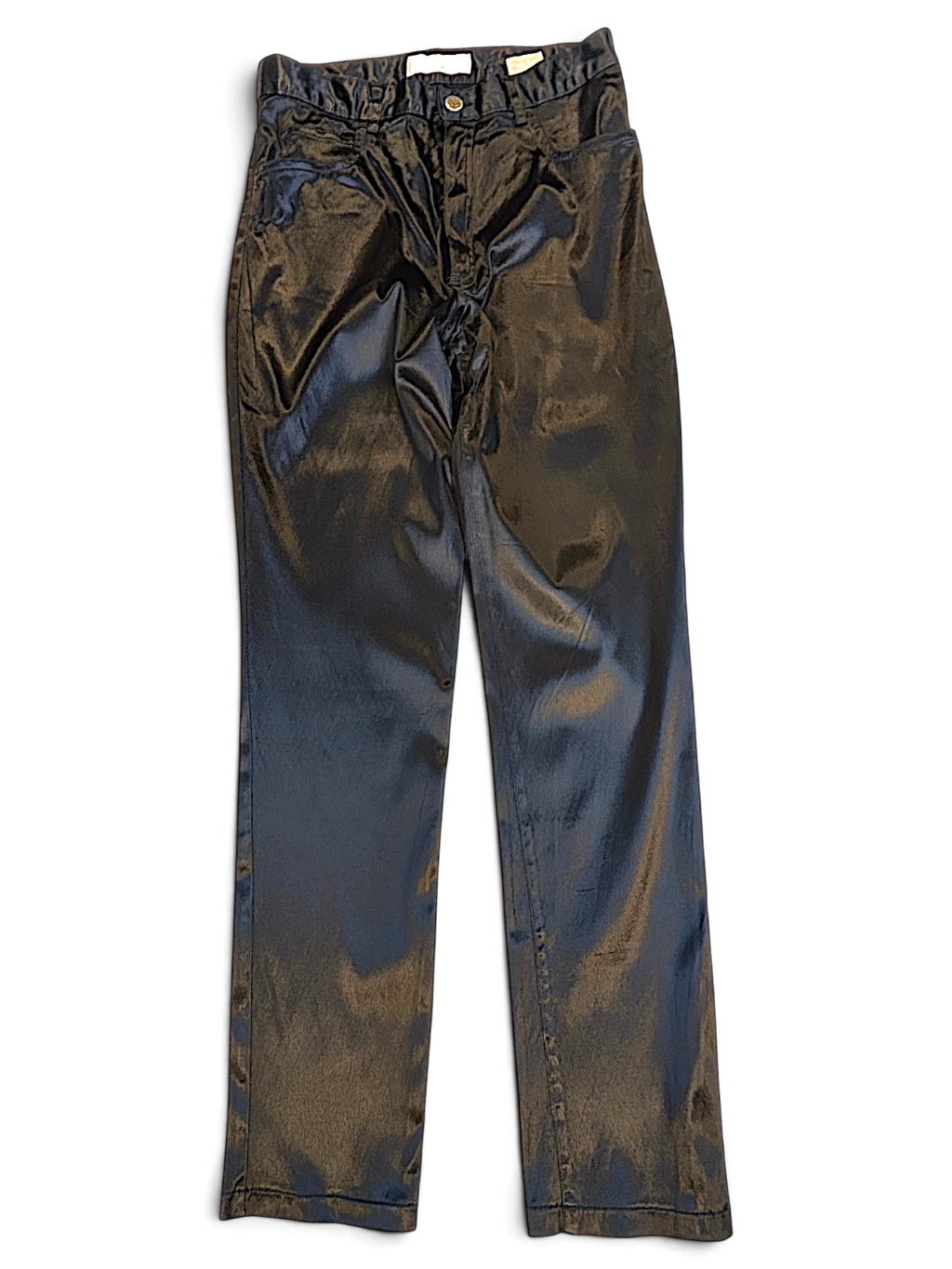 JAKE & IPI USCT pre-owned black straight-leg trousers with a glossy, shiny finish in size 40.