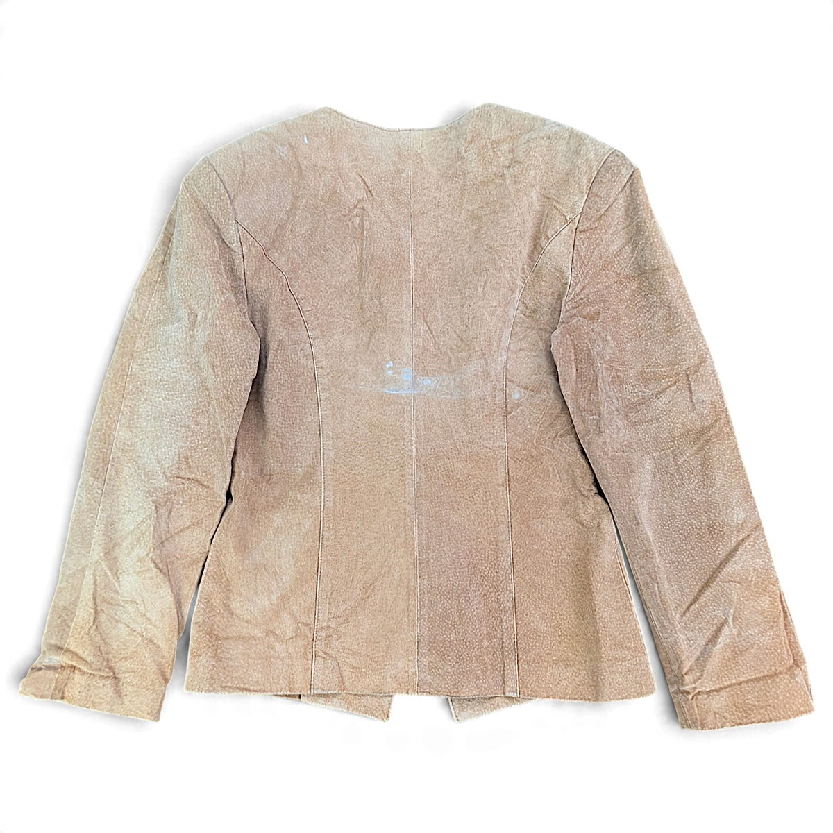 Made in Canada Beige Suede Jacket with Paint Marks – Size Unmarked – back view.