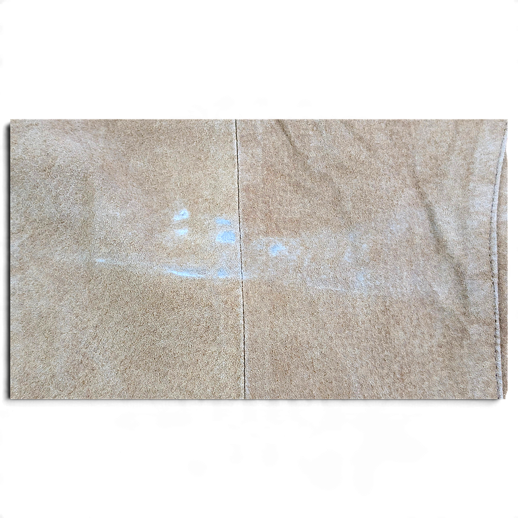Made in Canada Beige Suede Jacket with Paint Marks – Size Unmarked – blue-grey marks on back.