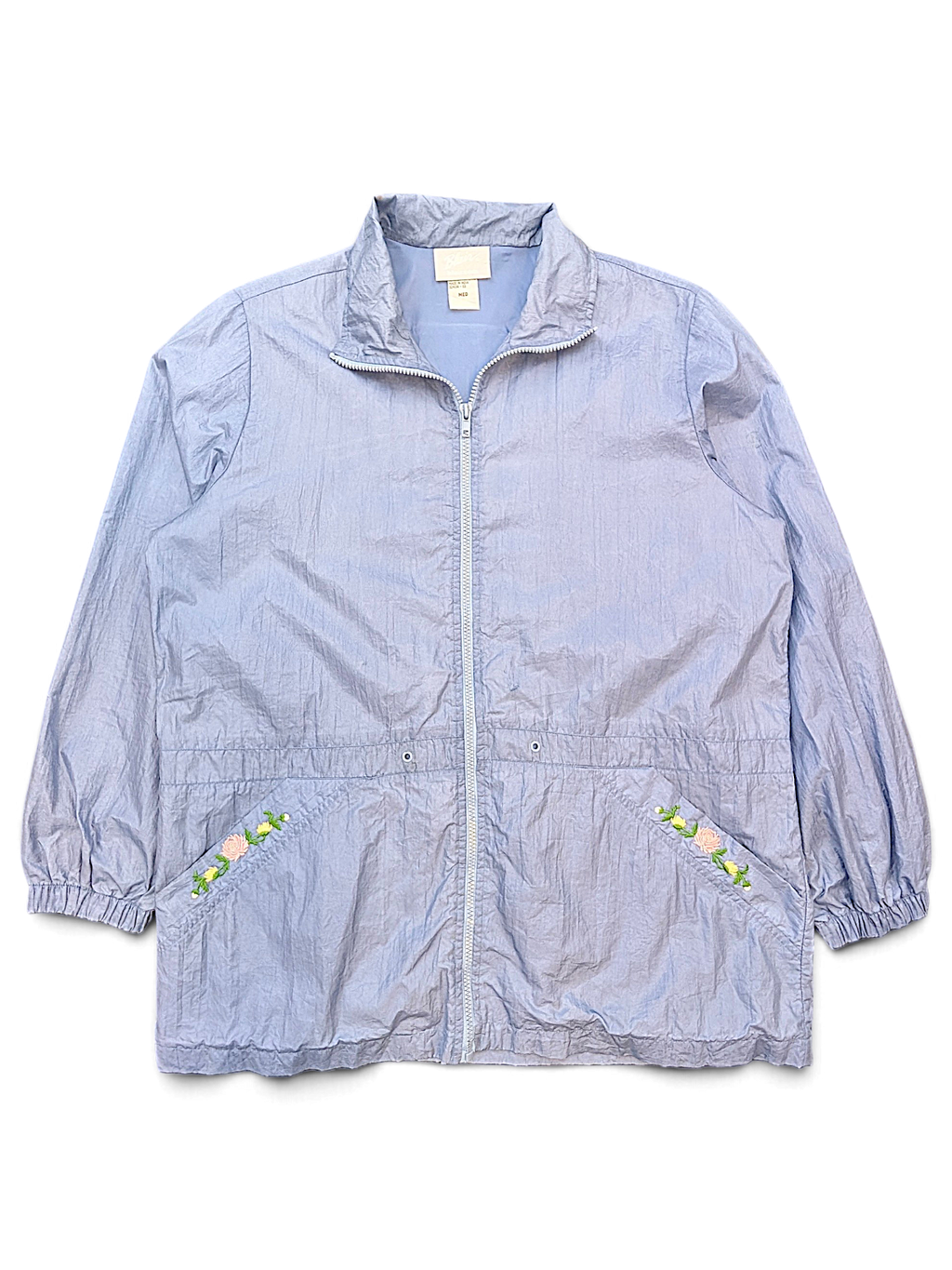 Blair Light Blue Floral Embroidered Longline Windbreaker – M; front view (image 1 of 7).