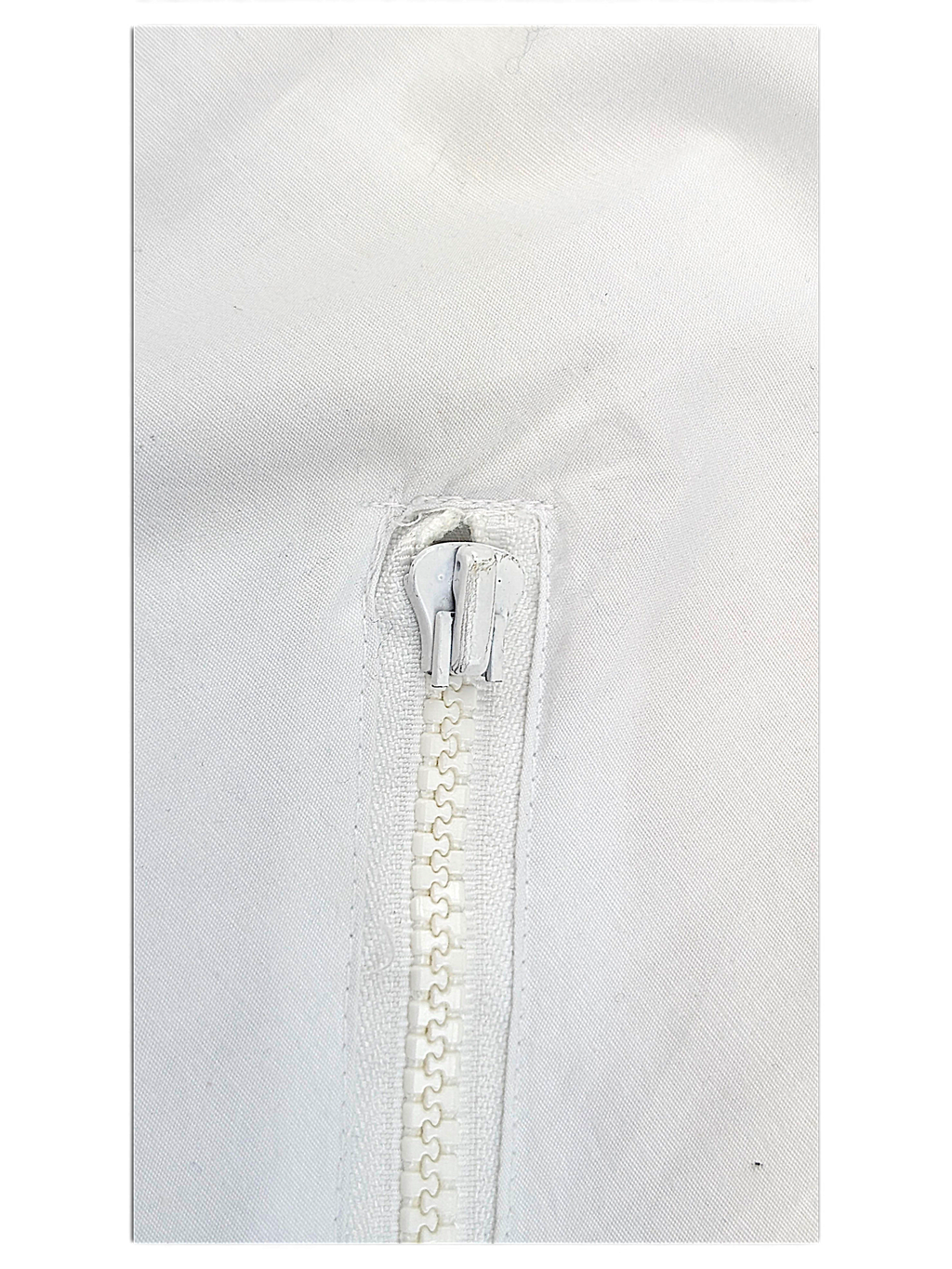 Koret Francisca White Stripe Detail Jacket; Zip and white fabric close-up showing small marks.