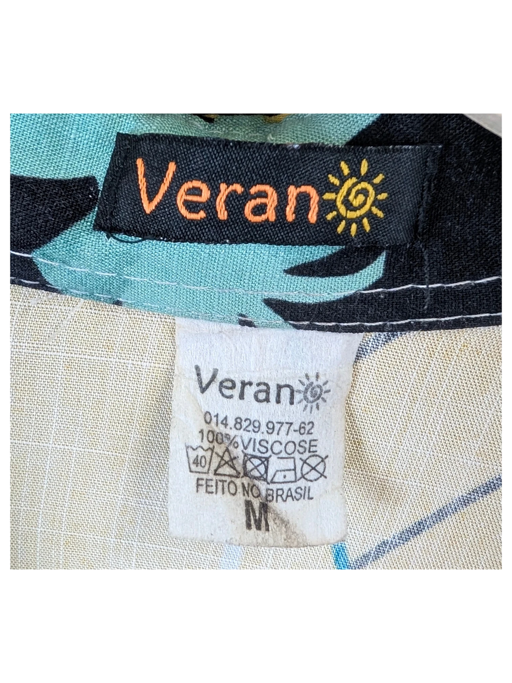JAKE & IPI Veran Hawaiian shirt label showing 100% viscose material and medium size tag