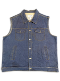 JAKE & IPI Vibes blue denim vest with a classic collar, button-up front, and two chest pockets.