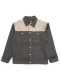 JAKE & IPI VIBES denim jacket featuring a dark grey body with a contrasting light beige yoke and button-up front.