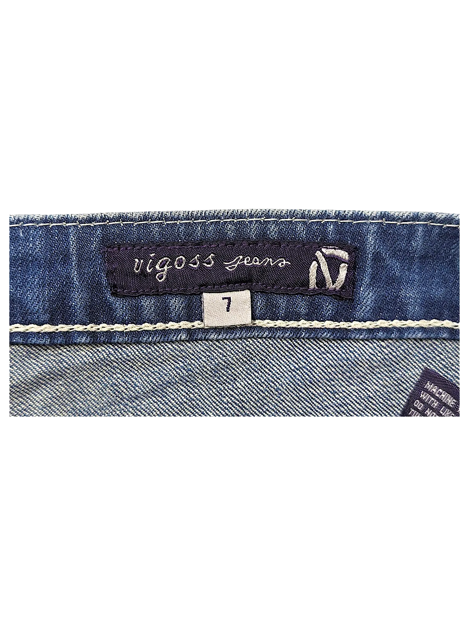 JAKE & IPI Vigoss flare jeans size 7 blue denim waistband label detail