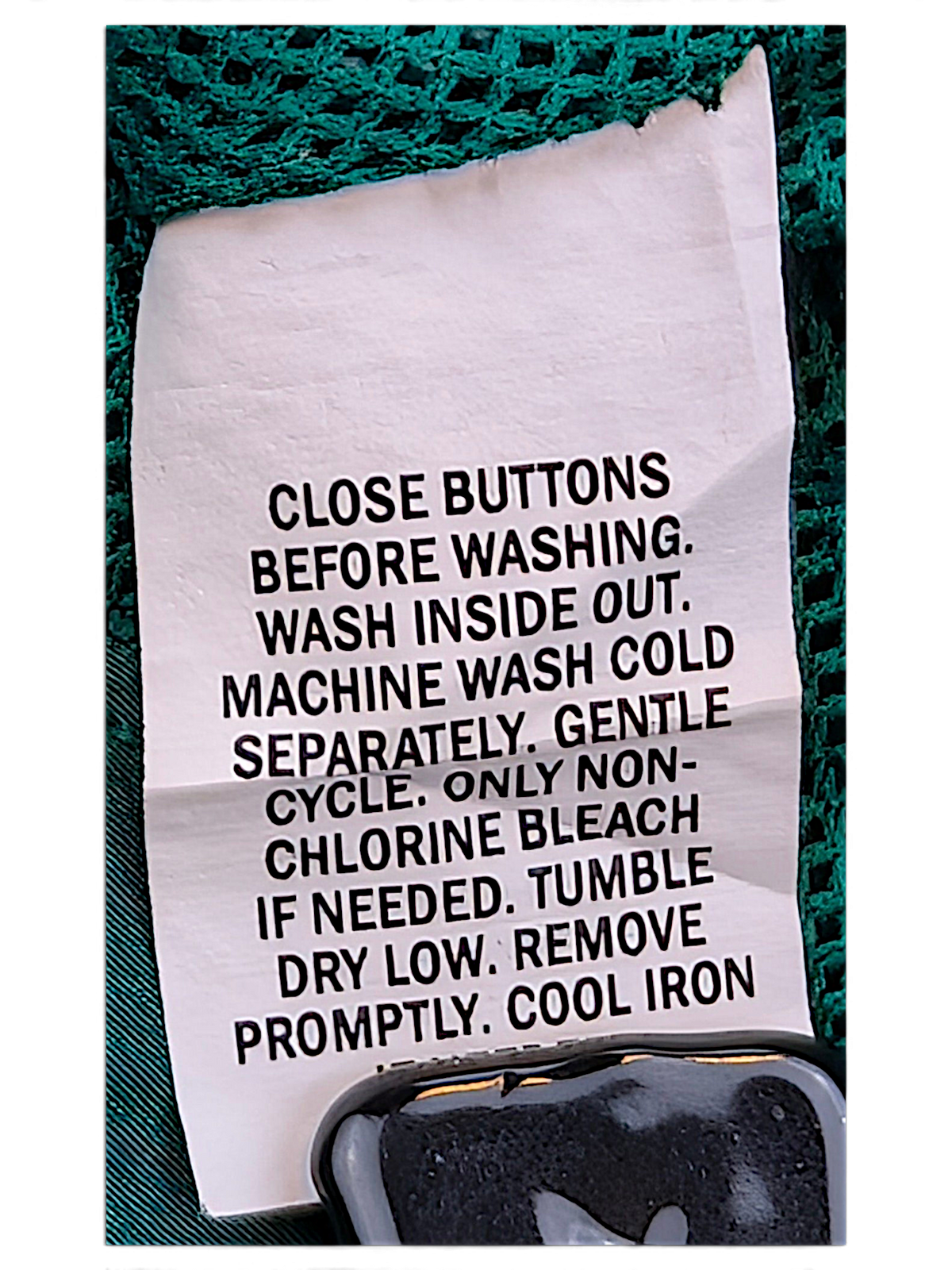 Edgar + Ash Green Colourblock Coach Jacket; Cold gentle wash instructions with snaps closed.