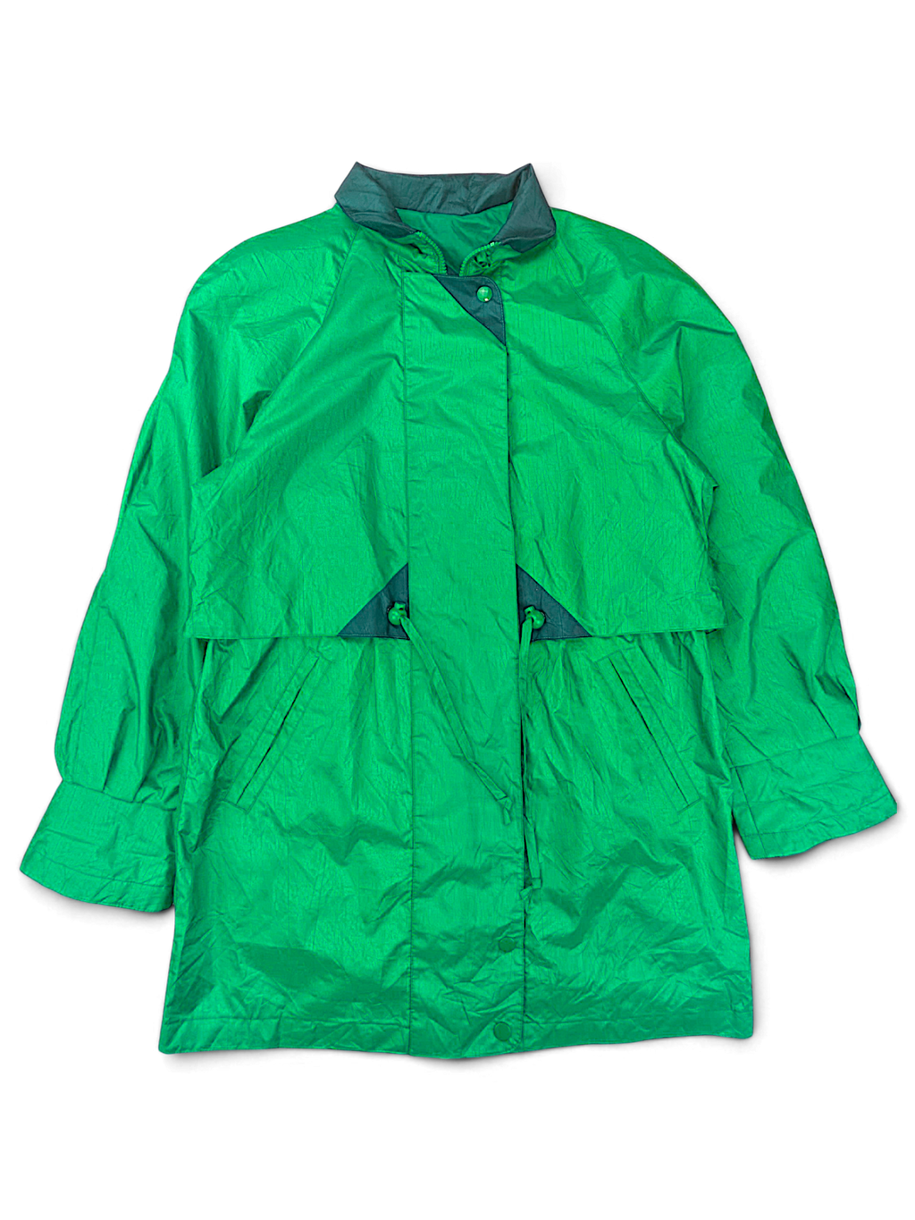 Cabin Creek Petite Green Drawcord Jacket; Front view with contrast collar and waist drawcord.