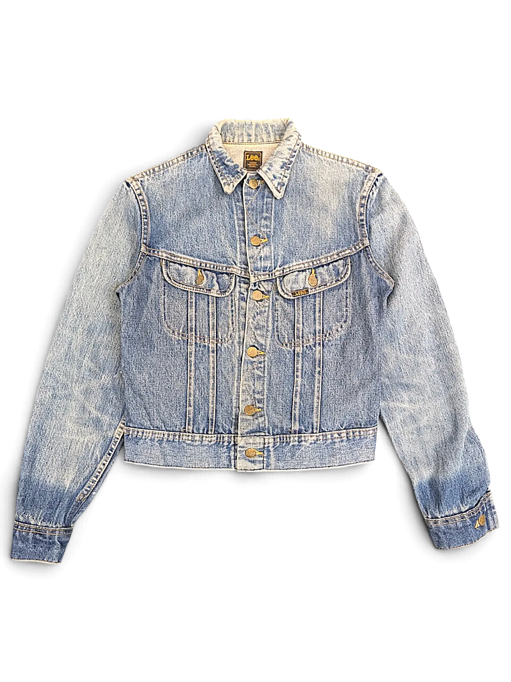 JAKE & IPI vintage light wash blue denim jacket with button-up front and chest pockets