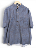 JAKE & IPI vintage 90s blue Hawaiian shirt with a subtle tonal leaf print, button-down collar, and chest pocket.
