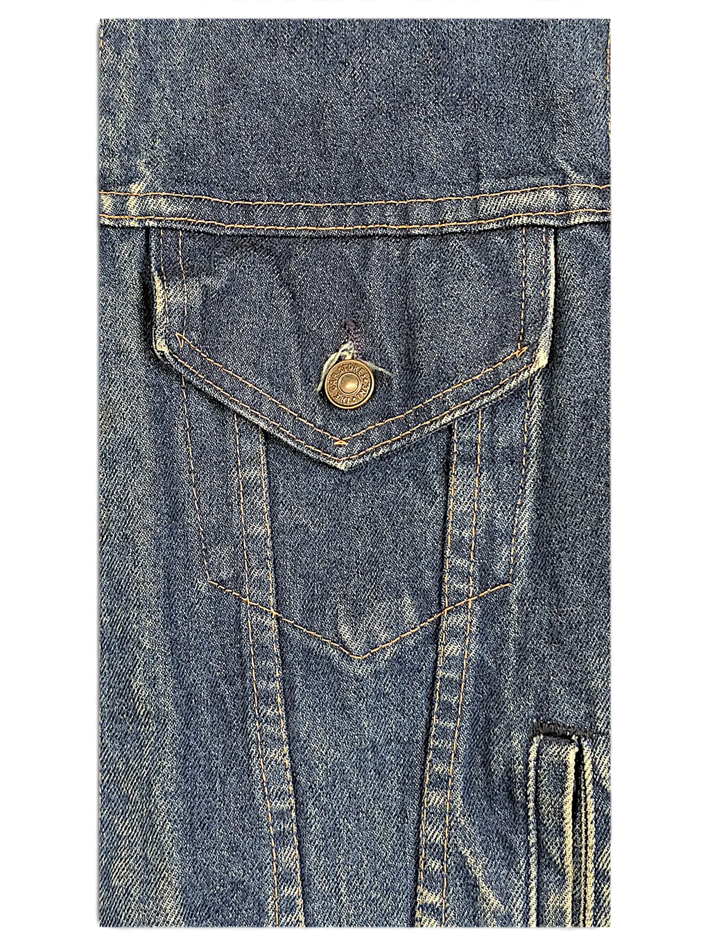 JAKE & IPI vintage Levi's denim jacket featuring a classic blue wash, chest pocket, and branded metal button detail.
