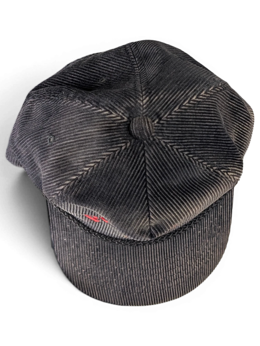 JAKE & IPI vintage black corduroy baseball cap with a small red embroidered Porsche logo on the brim.