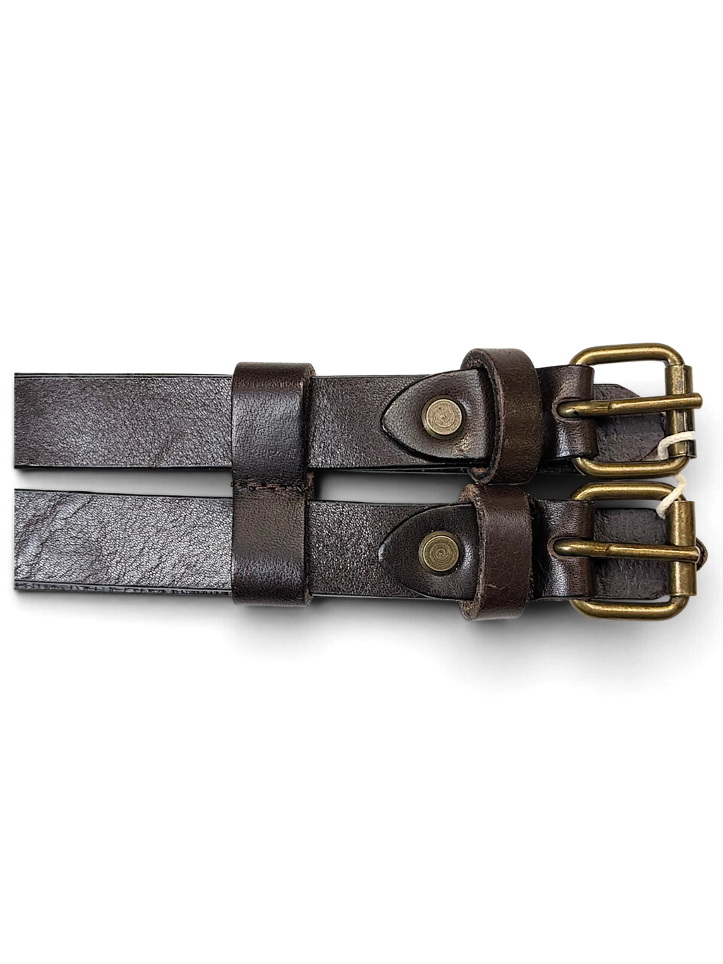 JAKE & IPI Vittozzi double leather belt in dark brown with antique brass buckles and matching leather loops