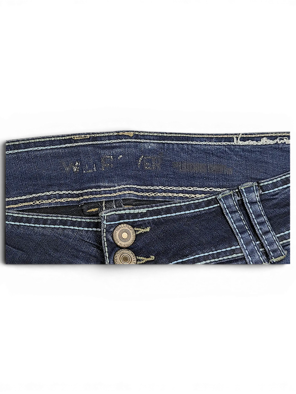 JAKE & IPI Wallflower Plus Long 20 dark wash denim jeans with double button closure and contrast stitching