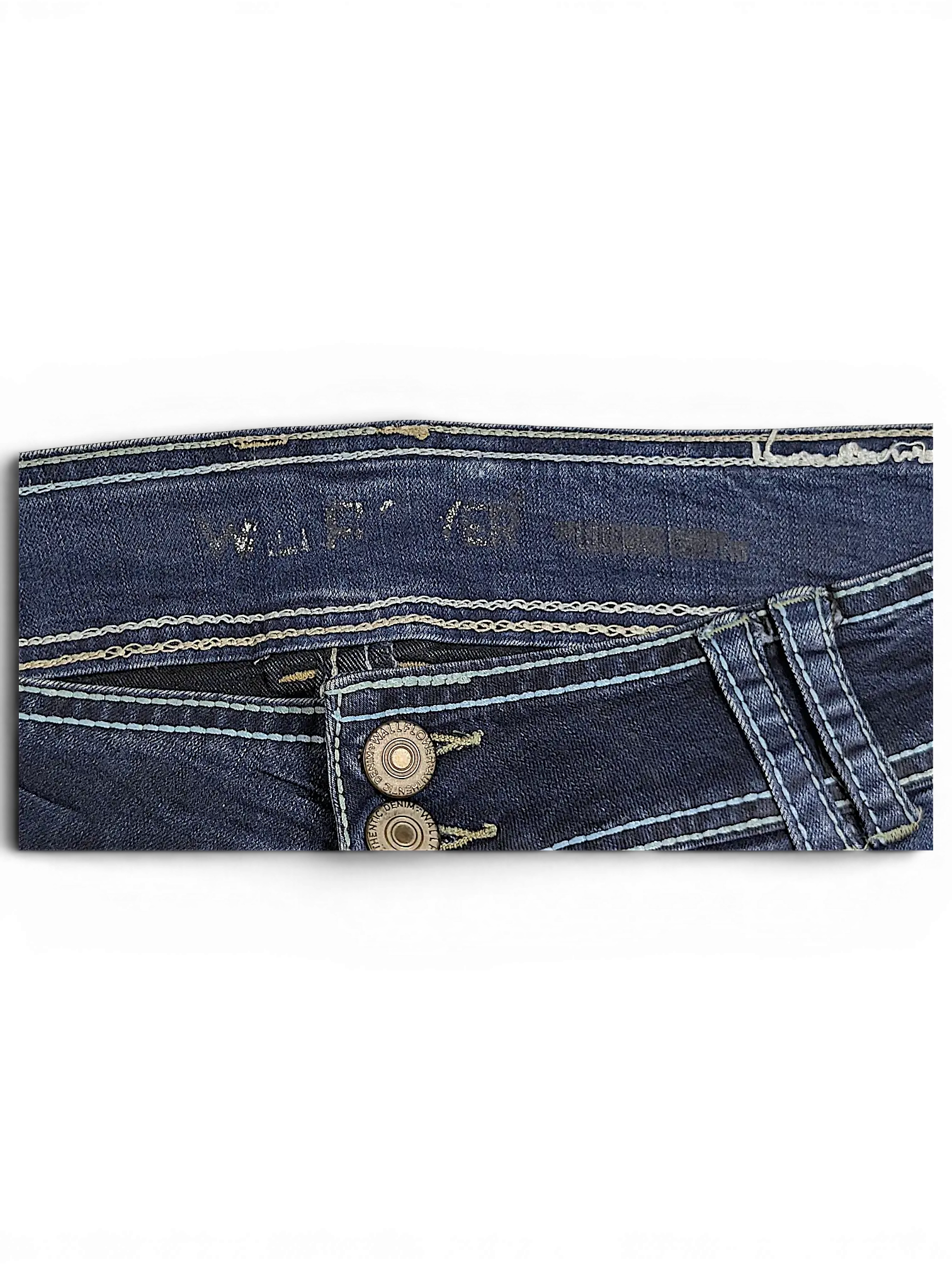 JAKE & IPI Wallflower Plus Long 20 dark wash denim jeans with double button closure and contrast stitching