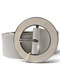 JAKE & IPI Esprit white leather belt featuring a large circular silver-toned buckle.
