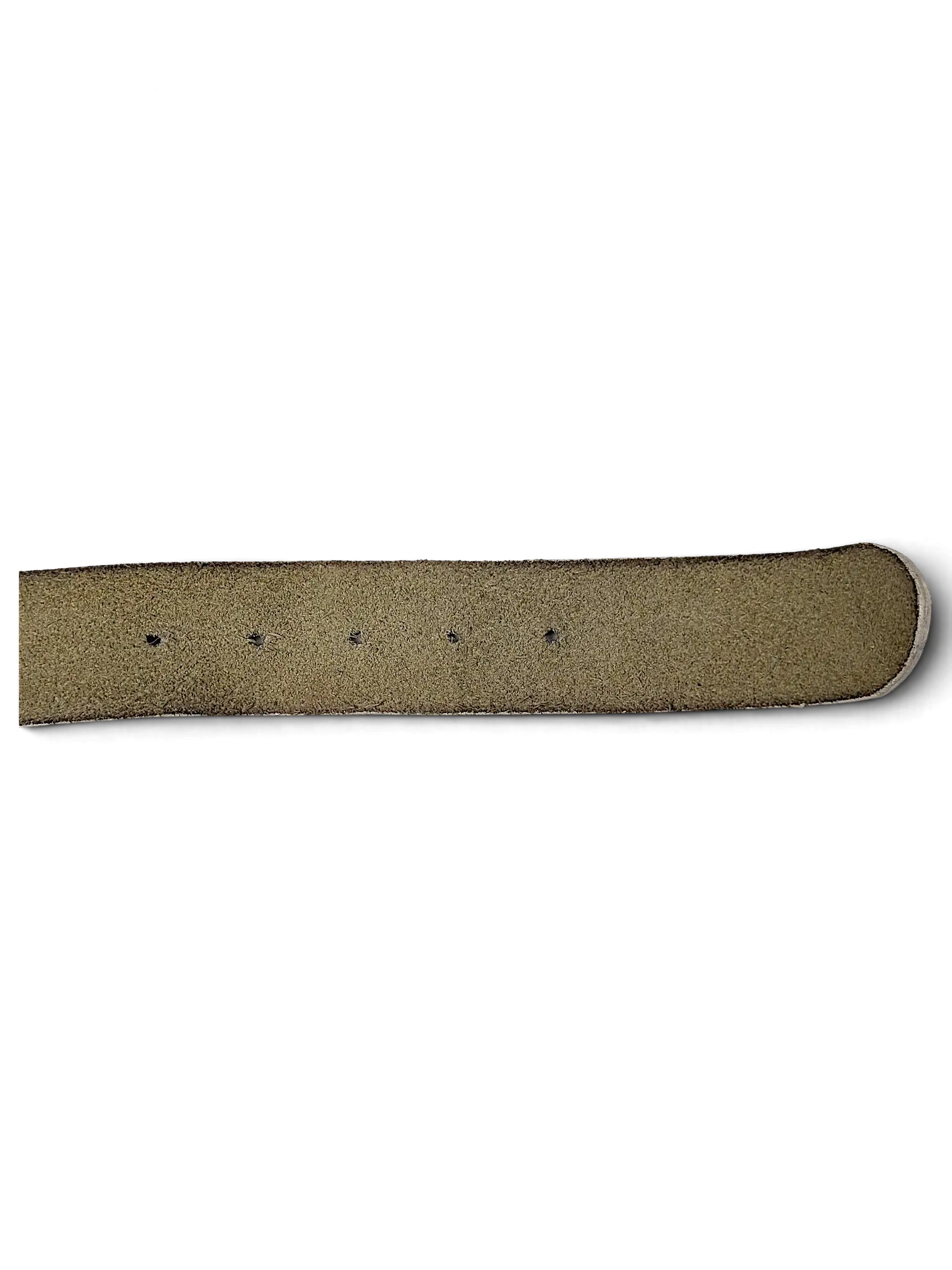 JAKE & IPI Esprit white leather belt showing the textured suede underside and adjustment holes