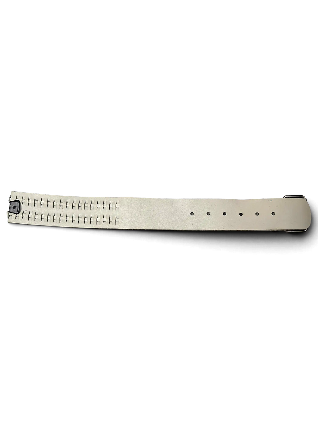JAKE & IPI white leather belt featuring a Y2K style woven strap design with a silver metal buckle