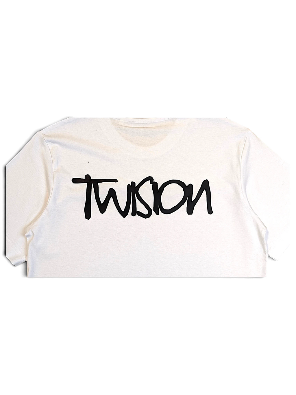 JAKE & IPI white Twision T-shirt with black graffiti-style logo graphic on the chest