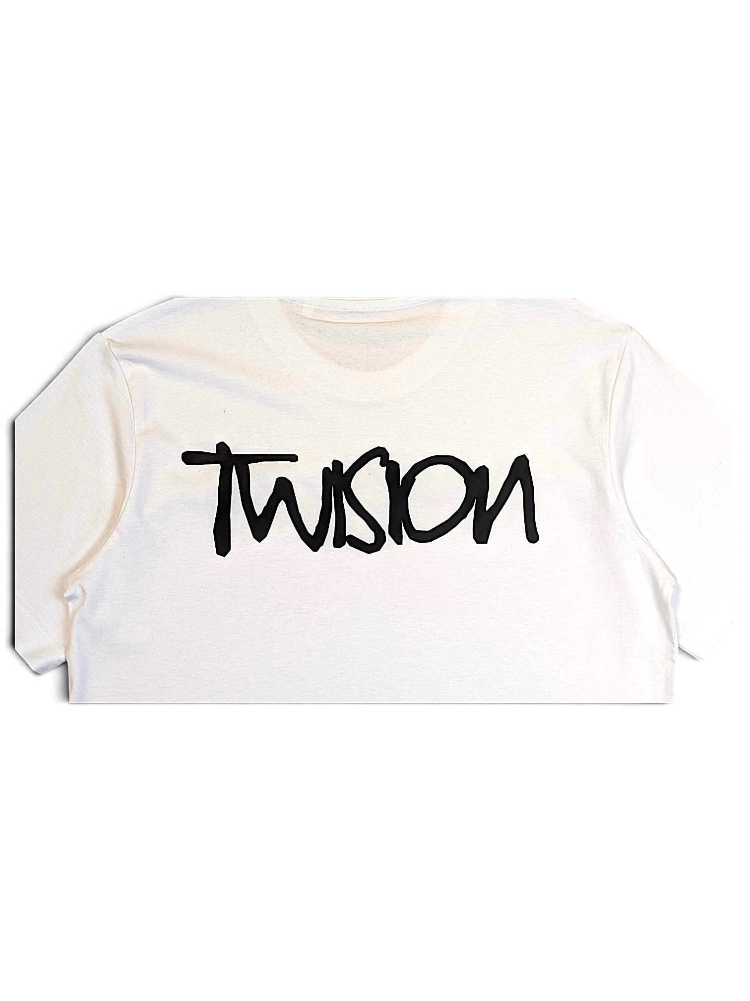JAKE & IPI white Twision T-shirt with black graffiti-style logo graphic on the chest