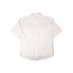 JAKE & IPI vintage white short sleeve utility shirt, back view showing button-down collar and pleated back yoke.