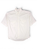 JAKE & IPI vintage white short sleeve utility shirt with button-down collar and dual flap chest pockets.