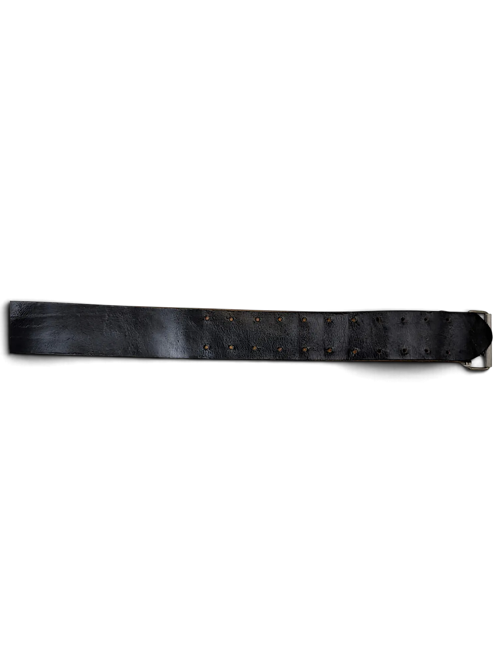 JAKE & IPI wide black leather belt featuring double rows of adjustment holes and a silver-tone metal buckle