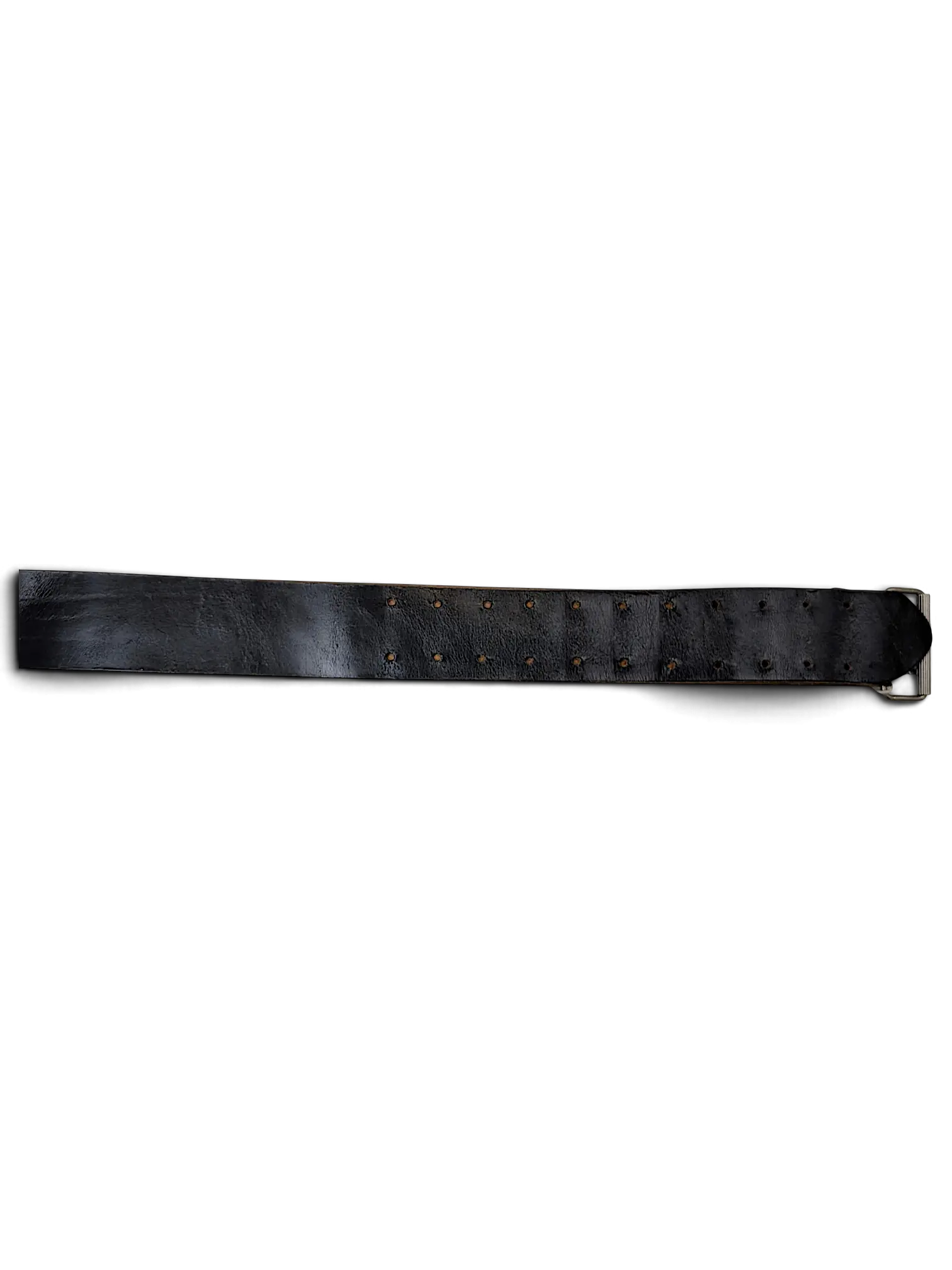 JAKE & IPI wide black leather belt featuring double rows of adjustment holes and a silver-tone metal buckle