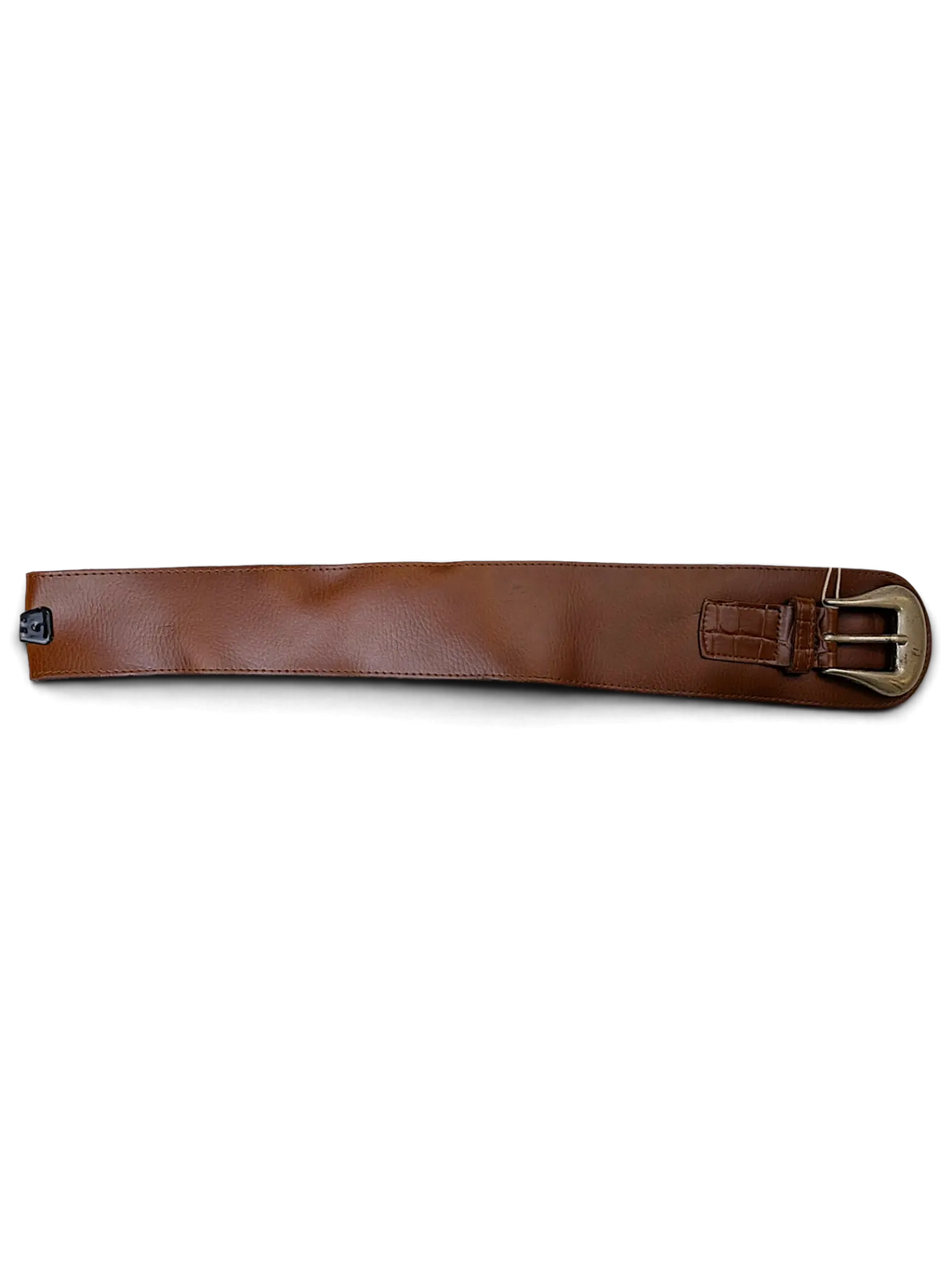 JAKE & IPI wide brown leather belt with a textured buckle and attached price tag on a white background