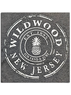 JAKE & IPI charcoal grey t-shirt featuring a distressed white circular Wildwood New Jersey graphic with a pineapple