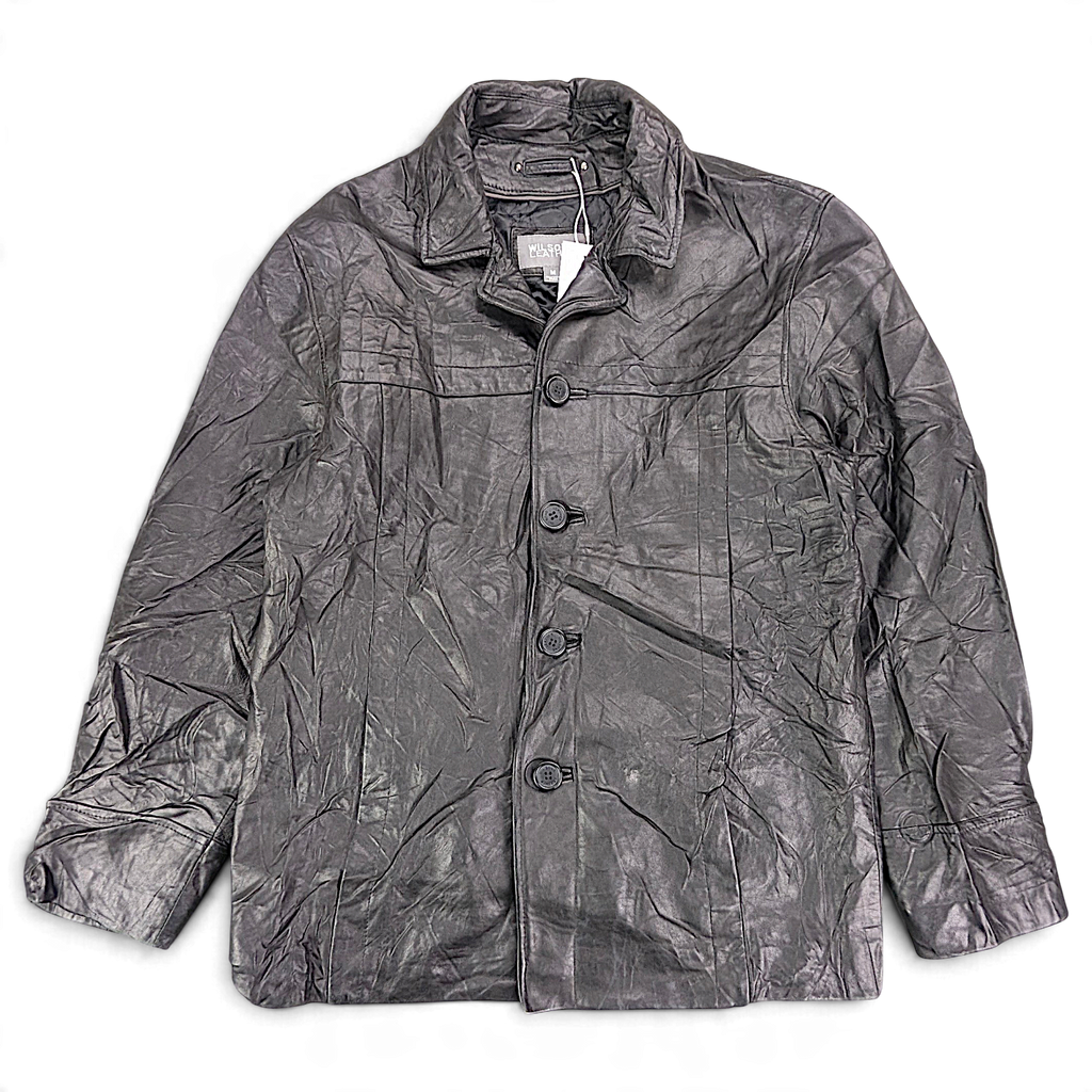 Wilsons Leather Black Genuine Leather Car Coat – M – front view.