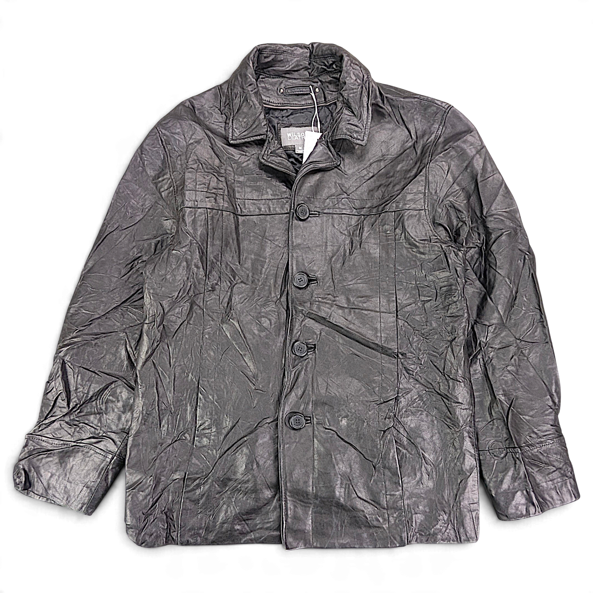 Wilsons Leather Black Genuine Leather Car Coat – M – front view.