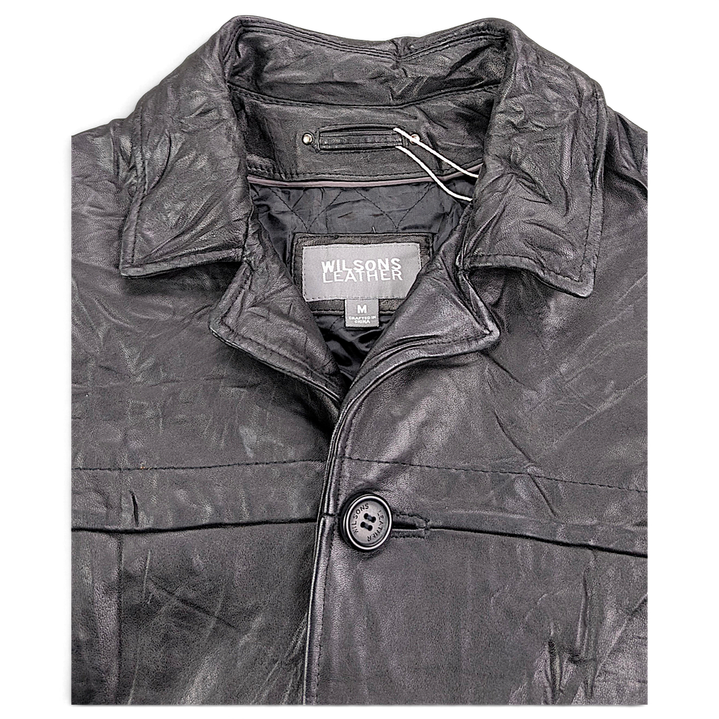 Wilsons Leather Black Genuine Leather Car Coat – M – collar and button front.