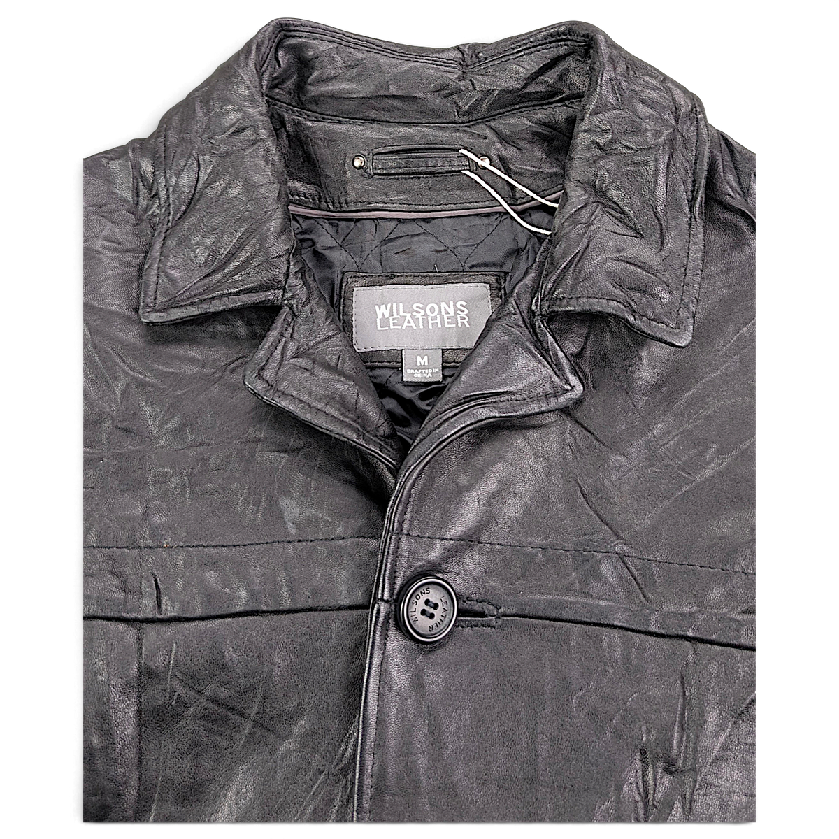Wilsons Leather Black Genuine Leather Car Coat – M – collar and button front.