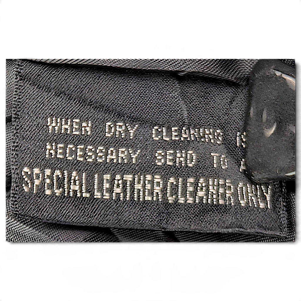 Wilsons Leather Black Thinsulate Belted Leather Coat – XS – care label close-up.