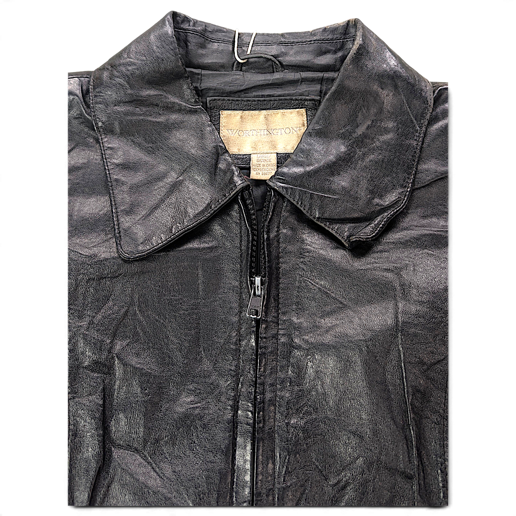 Worthington Black Genuine Leather Zip Jacket – L – detail view 3.