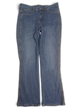 JAKE & IPI pre-owned Wrangler Aura mid blue bootcut jeans with side seam detailing and flared leg silhouette.